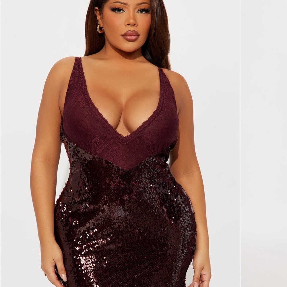 Fashion Nova Burgundy Sequin Maxi Dress